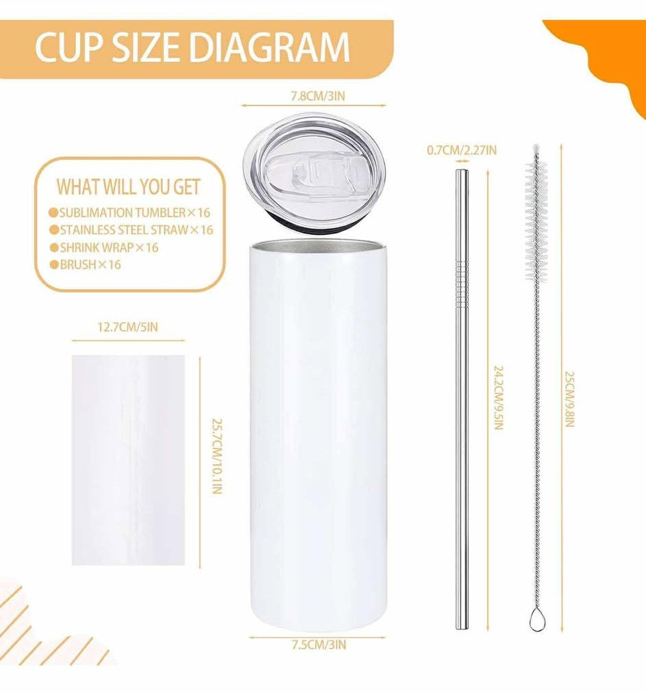 20OZ SKINNY STAINLESS STEEL SUBLIMATION TUMBLER