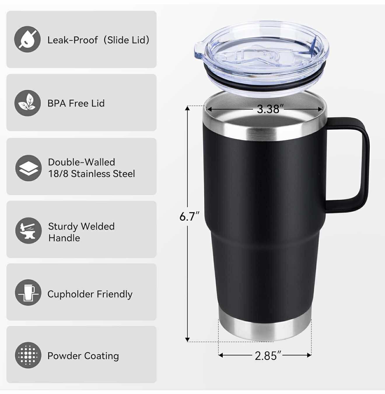 20 oz STAINLESS STEEL TUMBLER WITH HANDLE