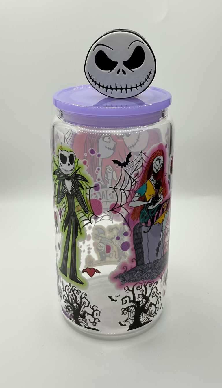 Jack and Sally glass cup
